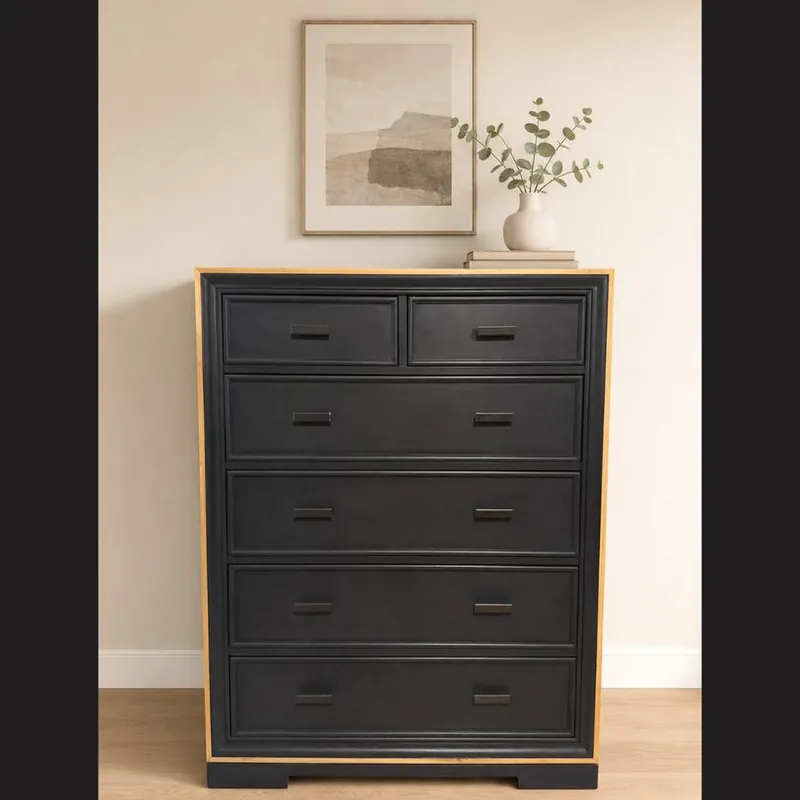 Black & Oak 6-Drawer Chest