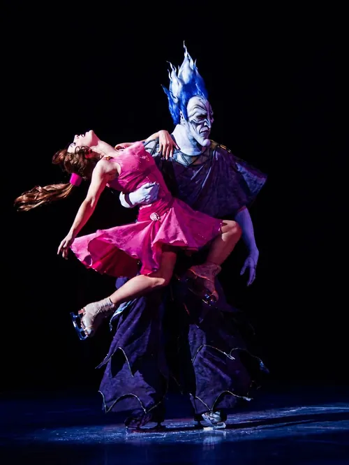 Scott Cornfoot as Hades in Disney On Ice — Hercules, performing a lift with Megara